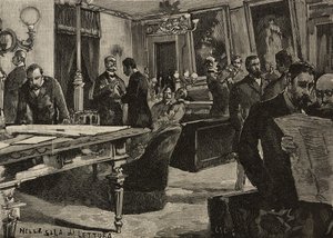 Czytelnia w Palazzo Montecitorio, Rzym, Włochy, rycina według rysunku Dantego Paolocciego, z L