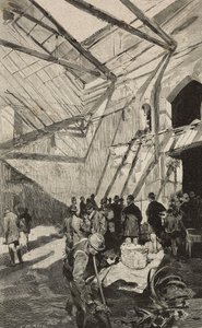 Pozostałości Teatru Izraelskiego po pożarze w 1893 r., Rzym, Włochy, rycina według rysunku Dantego Paolocciego, z L