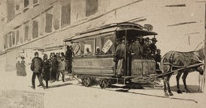 Tramwaj skierowany do św. Piotra z okazji Jubileuszu Biskupiego Leona XIII, Rzym, Włochy, rycina według rysunku Dantego Paolocciego, z L