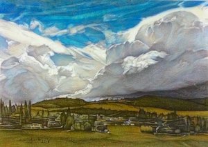 Niespokojne niebo, 2018 (ołówek na papierze) autorstwa Darrell Windjack