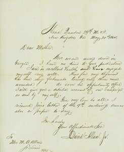 List podpisany David Allan, Jr., siedziba główna 29. MVI, niedaleko Kingston, Ga., do matki, pani M.A. Allan, St. Louis, MO, 20 maja 1864 autorstwa David Allan