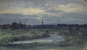 Widok z Domu Pugina koło Salisbury (olej na płycie pilśniowej, montowany jako rysunek)