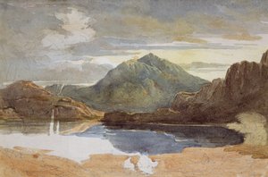 Jezioro w północnej Walii, Snowdon w oddali (wc na papierze) autorstwa David Cox