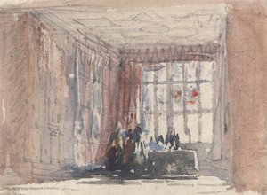 Pokój Tudorów z figurami, prawdopodobnie Hardwick Hall lub Haddon Hall autorstwa David Cox
