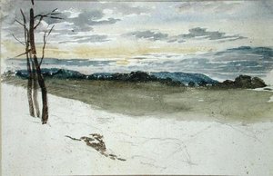 Leśny krajobraz o zachodzie słońca (ołówek i akwarela na papierze) autorstwa David Cox