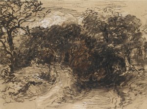 Pusta ulica w pobliżu Harborne, Derbyshire (czarna kreda z akcentami bieli i trochę brązowego rozmycia) autorstwa David Cox
