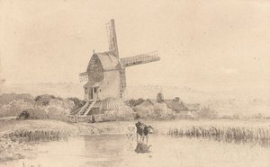 Pojenie bydła przy wiatraku na Dulwich Common, 1811 autorstwa David Cox