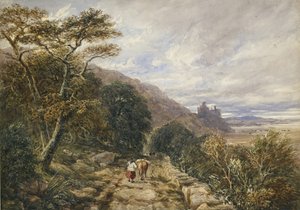 Droga wiejska prowadząca do zamku Harlech, 1842 (akwarela i kolor nadwozia na graficie)