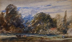 Krajobraz z krowami i postacią autorstwa David Cox