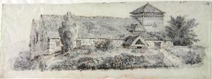 Kościół Llanfair, Północna Walia, ok. 1813 r. autorstwa David Cox