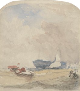 Studium morskie z Hulkiem, żaglówką i łodzią wiosłową autorstwa David Cox