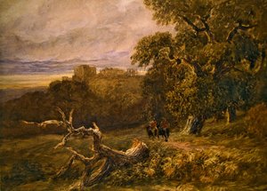 Podróżujący w pobliżu zamku Hardwicke (akwarela na papierze) autorstwa David Cox