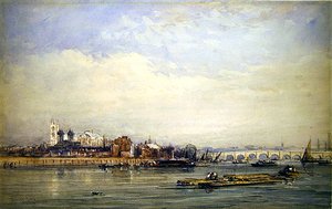 Westminster i Tamiza z Battersea Shore (akwarela na papierze) autorstwa David Cox