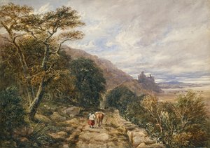 Droga wiejska prowadząca do zamku Harlech, 1842 autorstwa David Cox the elder