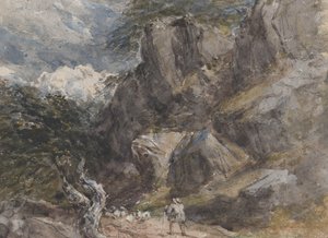 Prowadzenie owiec w skalistym krajobrazie, ca. 1846. autorstwa David Cox the elder