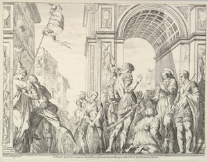Święty Jakub leczy ślepca, z Historii świętych Jakuba i Krzysztofa w Erem..., 1776. autorstwa David Giovanni