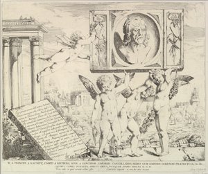 Strona tytułowa: Hołd dla Mantegny z Historii świętych Jakuba i Krzysztofa w Ere..., 1776. autorstwa David Giovanni