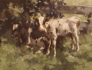 Cielęta pod drzewem autorstwa David Gould