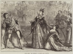 Scena z Amy Robsart, w Drury Lane Theatre autorstwa David Henry Friston