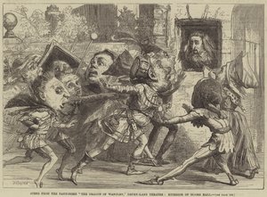 Scena z pantomimy Smok z Wantley, teatr Drury-Lane, na zewnątrz Moore Hall autorstwa David Henry Friston