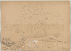 Krajobraz z Man Fishing, Conway, New Hampshire, 1851. autorstwa David Johnson