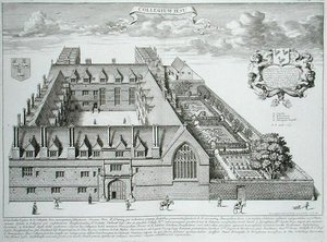 Jesus College, Oxford, z „Oxonia Illustrata”, opublikowana w 1675 r. (rycina)