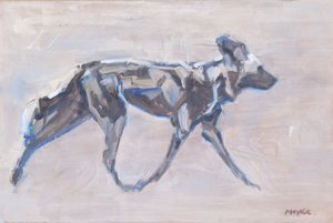 African Painted Dog (dziki pies), 2024 (olej na płótnie) autorstwa David Mayer