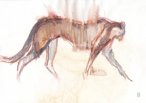 Polowanie na geparda, 2019 (kredka/akwarela na papierze) autorstwa David Mayer