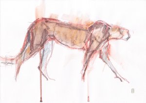Polowanie na geparda, 2019 (kredka/akwarela na papierze) autorstwa David Mayer