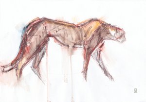 Polowanie na geparda, 2019 (kredka/akwarela na papierze) autorstwa David Mayer