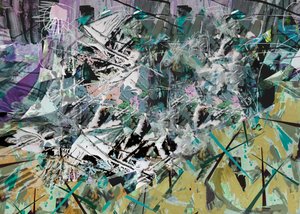 Tanglewood, 2017, Technika mieszana na panelu drewnianym. autorstwa David McConochie