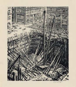 Wykopaliska na Manhattanie autorstwa David Muirhead Bone