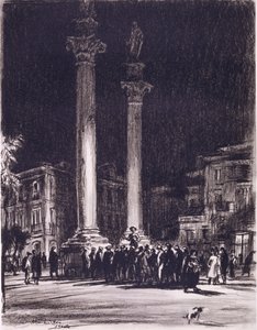 Taniej między rzymskimi kolumnami Almeda de Hercules w Sewilli autorstwa David Muirhead Bone