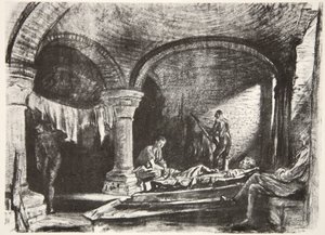 Podziemny kęs, ilustracja z "Frontu Zachodniego", wyd. przez Country Life Ltd. autorstwa David Muirhead Bone