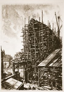 Budowa liniowca, ilustracja z "The Western Front", wyd. przez Country Life Ltd. autorstwa David Muirhead Bone