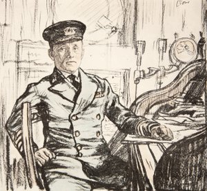 Kapitan Cyril Fuller RI Navy, ilustracja z książki "The Western Front", wydanej przez Country Life Ltd. autorstwa David Muirhead Bone