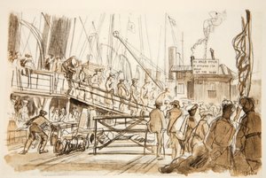 Wysiadanie, ilustracja z "The Western Front", wyd. przez Country Life Ltd. autorstwa David Muirhead Bone