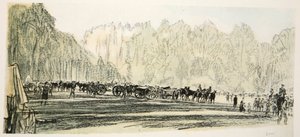 Sport artylerii polowej: The Rival Gun Teams, ilustracja z "The Western Front", wyd. przez Country Life Ltd. autorstwa David Muirhead Bone