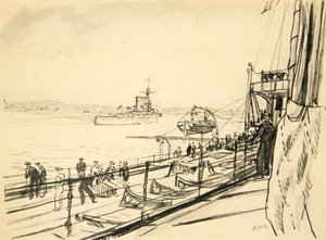 Z pokładu pancernika, ilustracja z "The Western Front", wyd. przez Country Life Ltd. autorstwa David Muirhead Bone