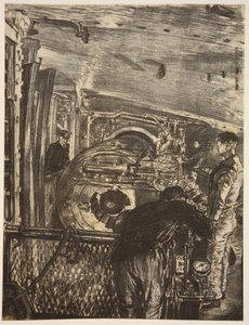Wewnątrz wieżyczki, ilustracja z "The Western Front", wyd. przez Country Life Ltd. autorstwa David Muirhead Bone