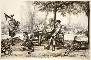Poza linią, ilustracja z "Frontu Zachodniego", wyd. przez Country Life Ltd autorstwa David Muirhead Bone