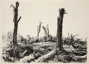 Oranżeria, zamek Deniecourt, ilustracja z książki "The Western Front", wyd. przez Country Life Ltd. autorstwa David Muirhead Bone