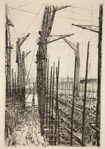 Siedem żurawi, ilustracja z "The Western Front", wyd. przez Country Life Ltd autorstwa David Muirhead Bone