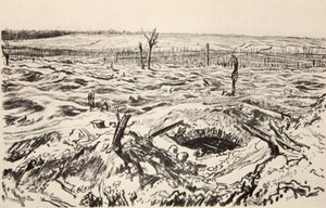Thiepval, ilustracja z książki "The Western Front", wyd. przez Country Life Ltd. autorstwa David Muirhead Bone