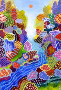 Floating World 3, 2023 (akryl i pastel olejny na papierze) autorstwa David Newton