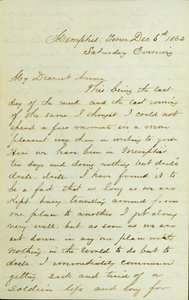 List od D.R. Greera, Memphis, Tn., do Anny McKinney, 6 grudnia 1862 autorstwa David Perkins Grier