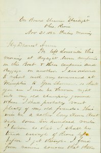List od D.P. Griera na pokładzie Steamer Starlight, Ohio River, do Anny McKinney, 21 listopada 1862 autorstwa David Perkins Grier