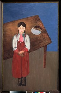 Aniśka. (portret melancholijnej dziewczynki przed stołem). Obraz Davida Pietrowicza Sterenberga (1881-1948), olej na płótnie