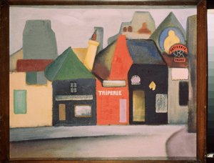 Krajobraz (ulica we francuskiej wiosce ze sklepem z flaczkami i cukiernią). Obraz Davida Pietrowicza Sterenberga (1881-1948), olej na płótnie