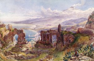 Widok na Taorminę i Etnę, Sycylia (akwarela na papierze) autorstwa David Powell